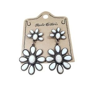 Rustic Couture Silver Tone‎ Floral Drop Dangle Earrings Boho